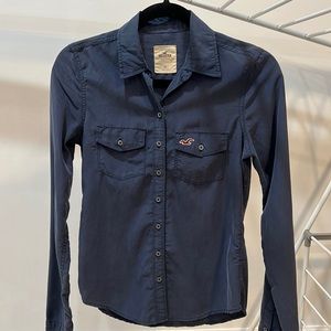 Like New Soft Velvet Navy Blue Hollister Size XS Long sleeve Blouse